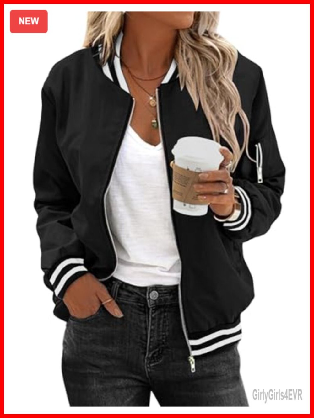 Women's Zip Up Bomber Jacket Lightweight Casual Flight Jacket with Pockets